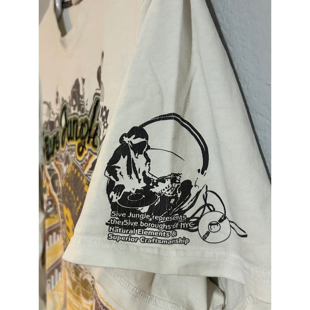 5ive Jungle & Co Mens 2XL Graphic T-Shirt Cream DJ Music NYC Streetwear Cotton - Picture 2 of 7